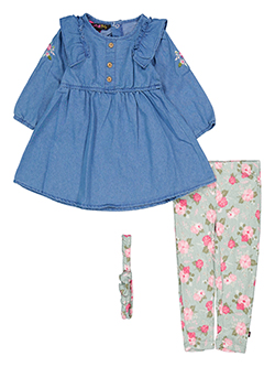 Girls' Denim Dress Leggings and Hair Accessory Set