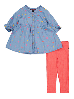 Girls' Denim Shirt and Ribbed Leggings Set