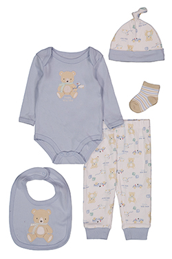 Duck Duck Goose Baby Boys' Happy Little Bear Five-Piece Layette Set