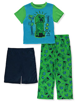 Boys' Creeper 3-Piece Pajamas Set Outfit by Minecraft in Green/blue