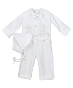 4-Piece Christening Tuxedo by Kaifer in White, Infants
