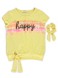 Girls' Happy T-Shirt With Scrunchie by Beautees in Yellow