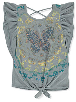 Girls' Glitter Paisley Butterfly Top by Beautees in Blue, Girls Fashion