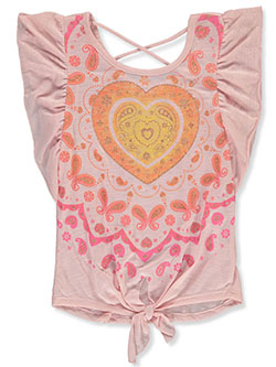 Girls' Glitter Paisley Heart Top by Beautees in Blush
