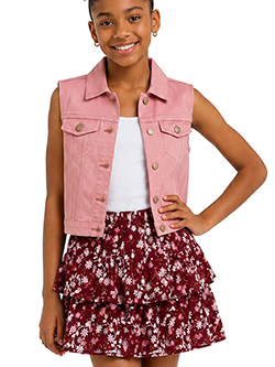 Amy Byer Girls' Denim Vest Floral Tiered Skirt Set