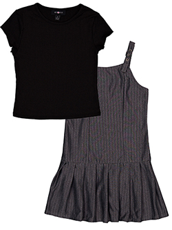 Amy Byer Girls' Ribbed Tee and Pinstriped Dress Set