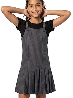 Amy Byer Girls' Ribbed Tee and Pinstriped Dress Set