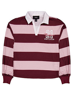 Amy Byer Girls' Striped Long Sleeve Rugby Polo Shirt