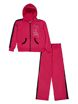 Baby Phat Girls' Zip-Up Fleece Trimmed Hoodie and Pants Logo Set