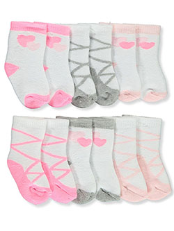 Baby Girls' 6-Pack Crew Socks by Koalababy in Pink/white