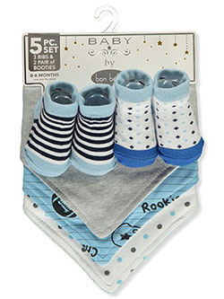 5-Piece Football Booties and Bibs Set by Bon Bebe in Light blue