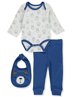 3-Piece Forest Bear Layette Set by Bon Bebe in White/navy
