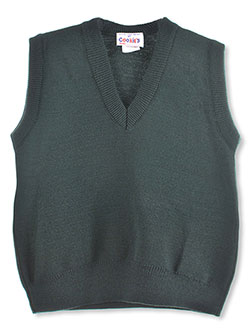 Unisex V-Neck Sweater Vest in green, navy and red