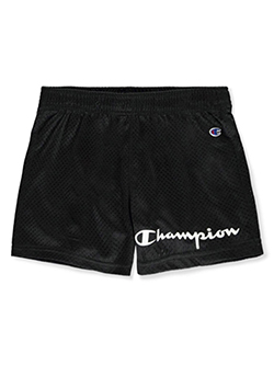 Girls' Logo Performance Mesh Shorts by Champion in black and navy