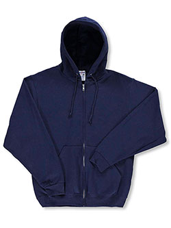 Men's Basic Fleece Zippered Hoodie with Drawstrings by Jerzees in Navy - $19.99