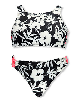 ' Girls' Floral 2-Piece Swimsuit by Breaking Waves in Black/white