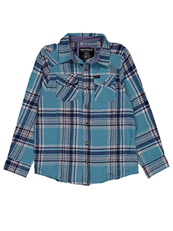 Buffalo Boys' Yarn Dye Flannel Plaid Long Sleeve Button-Up Shirt