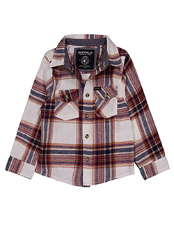 Buffalo Boys' Yarn Dye Flannel Plaid Long Sleeve Button-Up Shirt