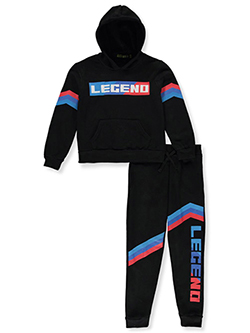 2-Piece Legend Joggers Sweatsuit Set Outfit by GS-115 in black and heather gray