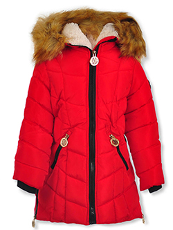 Girls' Angled Baffle Insulated Parka by DKNY in black, fuchsia and red