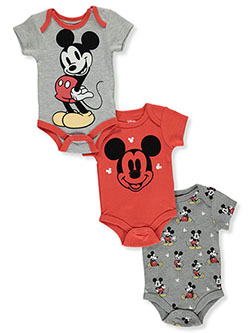 Baby Boys' 3-Pack Bodysuits by Disney Mickey Mouse in Red/gray, Infants