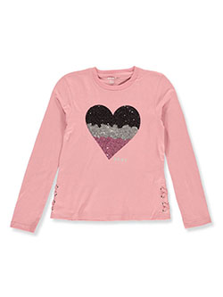 Girls' Sequin Heart L/S Top by DKNY in Blush