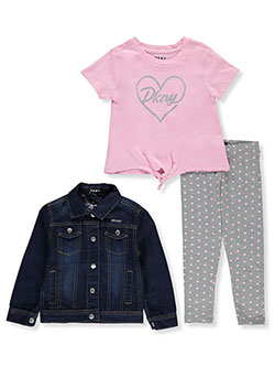 Girls' 3-Piece Denim Jacket Set Outfit by DKNY in Dark indigo