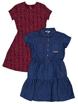 DKNY Girls' Short Sleeve Denim and Logo Dress Set