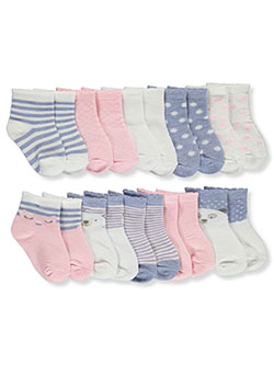 Baby Girls' 10-Pack Bear Quarter Socks by Candy Girl in White