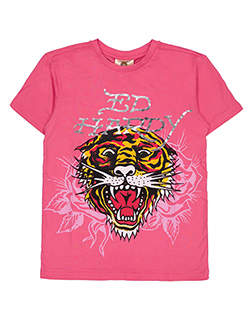 Ed Hardy Girls' Metallic Print Tiger Graphic Short Sleeve T-Shirt