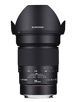 SYAE35M-C 35mm F1.4 Aspherical Lens with Chip for Canon AE/EF-S Cameras by Samyang in Black