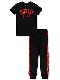2-Piece Drip Joggers Set Outfit by Evolution In Design in black and heather gray