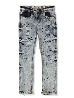 Splatter Rip Skinny Jeans by Evolution In Design in blue/black and red