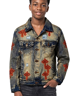 Evolution in Design Boys' Denim Jacket with Cross Embroidery