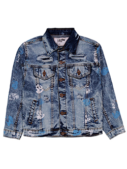 Evolution in Design Boys' Paint Splatter Distressed Denim Jacket with Copper Buttons