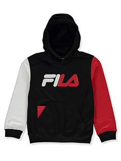 Boys' Pullover Colorblock Hoodie by Fila in black, heather gray, navy and royal blue, Sizes 8-20