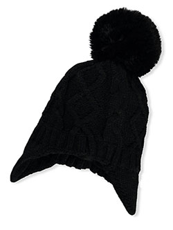 Cable-Knit Earflap Beanie with Pom Pom by Trulfit in black, black multi, royal/multi and more
