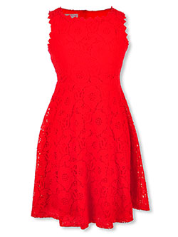Plus Size Embroidered Overlay Dress by Bonnie Jean in Red