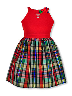 Festive Metallic Plaid Bow Dress by Bonnie Jean in Red - Special Occasion Dresses