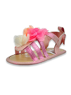 Baby Girls' Flowers & Shimmer Strap Sandals by Bebe in pink and silver, Infants