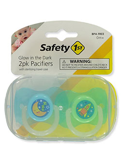 2-Pack Glow-In-The-Dark Pacifiers With Sterilizing Travel Case by Safety 1st in blue/multi and pink/multi, Infants