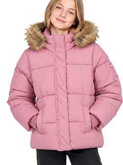 Abercrombie Girls' Fleece Lined Puffer Jacket with Faux Fur Trim Hood