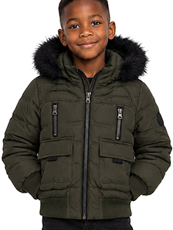 Spire Boys' Full-Zip Water Resistant Snorkle Bomber Jacket with Faux Fur Hood