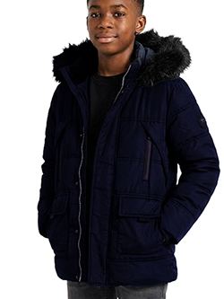 Spire Boys' Full-Zip Water Resistant Snorkle Bomber Jacket with Faux Fur Hood