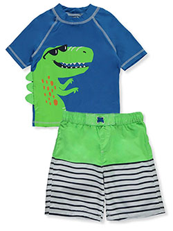 Starting Out Baby//Toddler Boys Two Piece Swim Trunks and Shirt Set Blue and Green with Alligator