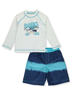 Boys' 2-Piece Shark Rash Guard Swim Set by Ixtreme in navy and royal blue