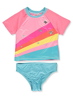 2-Piece Star Rainbow Rash Guard Swim Set by Pink Platinum in blue and pink