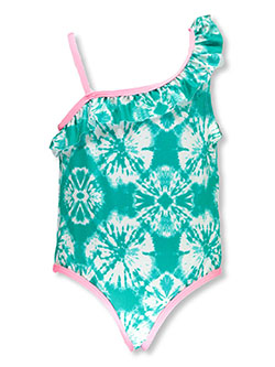 Girls' 1-Piece Tie-Dye Swimsuit by Pink Platinum in green and pink