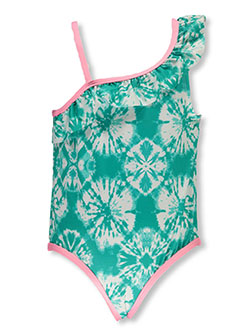 Girls' 1-Piece Tie Dye Swimsuit by Pink Platinum in pink and seafoam green
