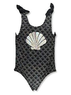 1-Piece Mermaid Shell Swimsuit by Pink Platinum in black and sugar pink, Girls Fashion